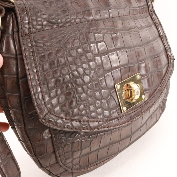 Liz Claiborne Handbag Women Brown Leather Croc Faux Leather Shoulder Saddle Bag - Picture 10 of 16